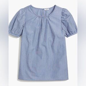 J.Crew Blue White Tencel Striped Puff Short Sleeve Top Size XXS Preppy Summer